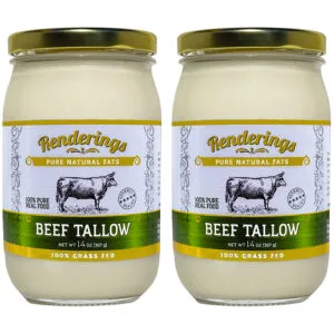 Renderings Beef Tallow, 100% Grass-Fed & Finished, Cooking, Baking and Frying, 14 oz jar (2-Pack)