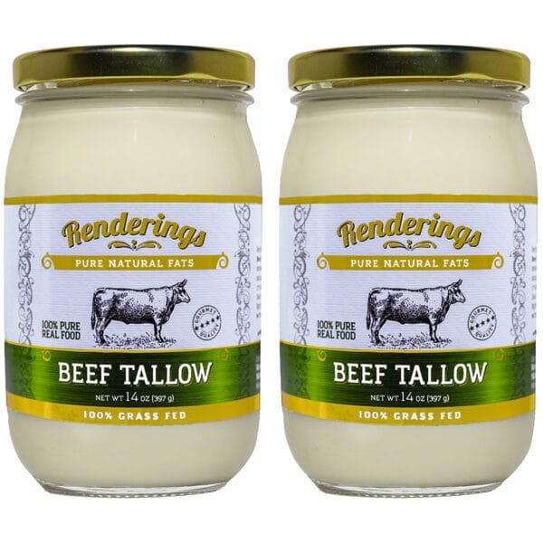 Rendering’s Beef Tallow, 100% Grass-Fed & Finished, Cooking, Baking and Frying, 14 oz jar - 2 Pack