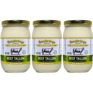 Renderings Beef Tallow, 100% Grass-Fed & Finished, Cooking, Baking and Frying, 14 oz jar (3-Pack)